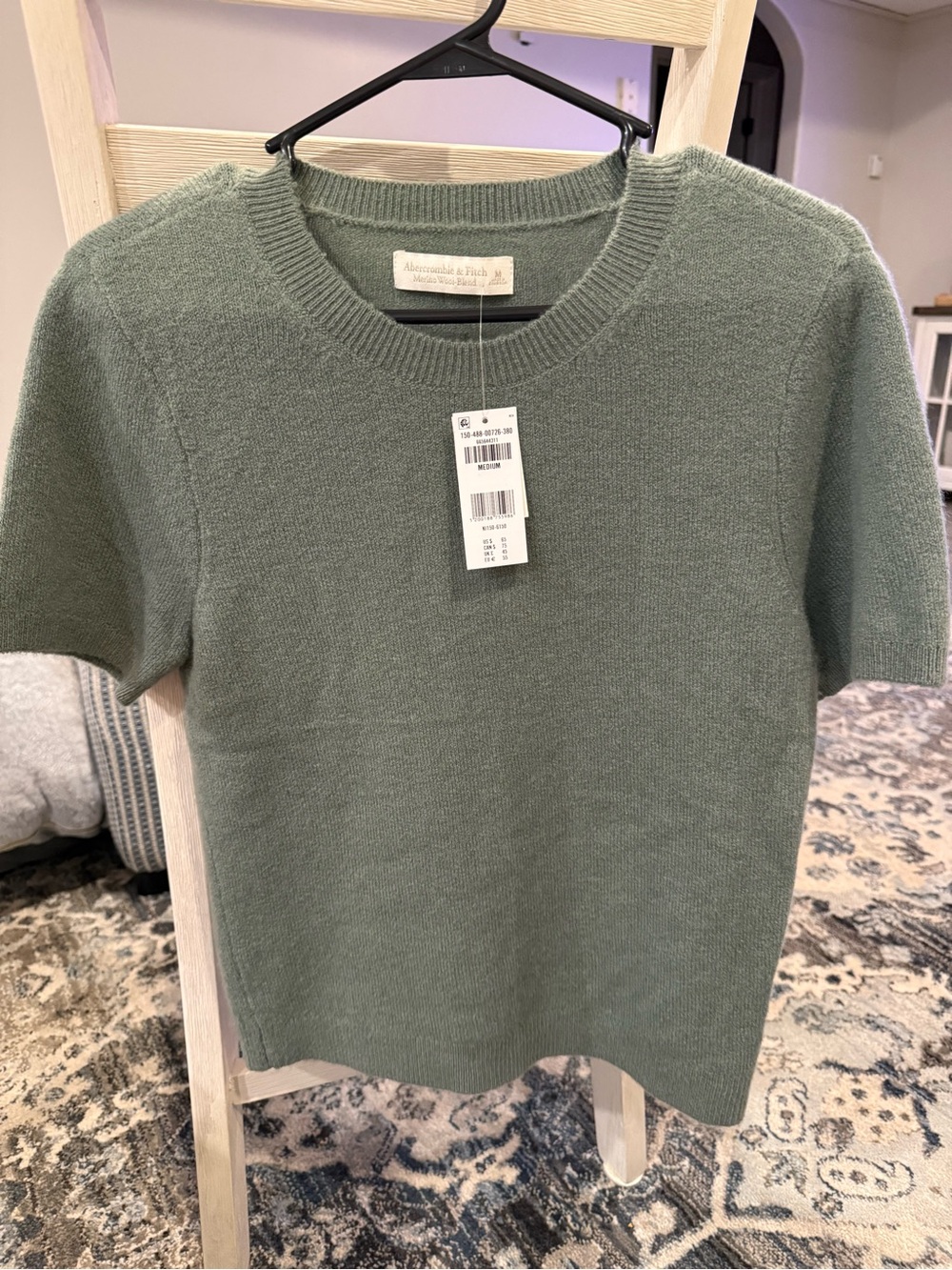 Abercrombie & Fitch Short-Sleeve Crewneck Sweater in Sage